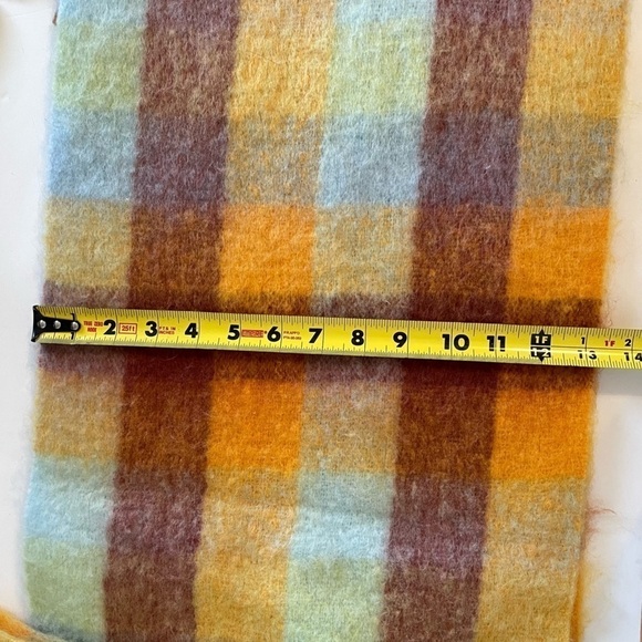 ANA Fall Orange Yellow Blue Red Plaid Fringe Soft Scarf - Picture 5 of 5